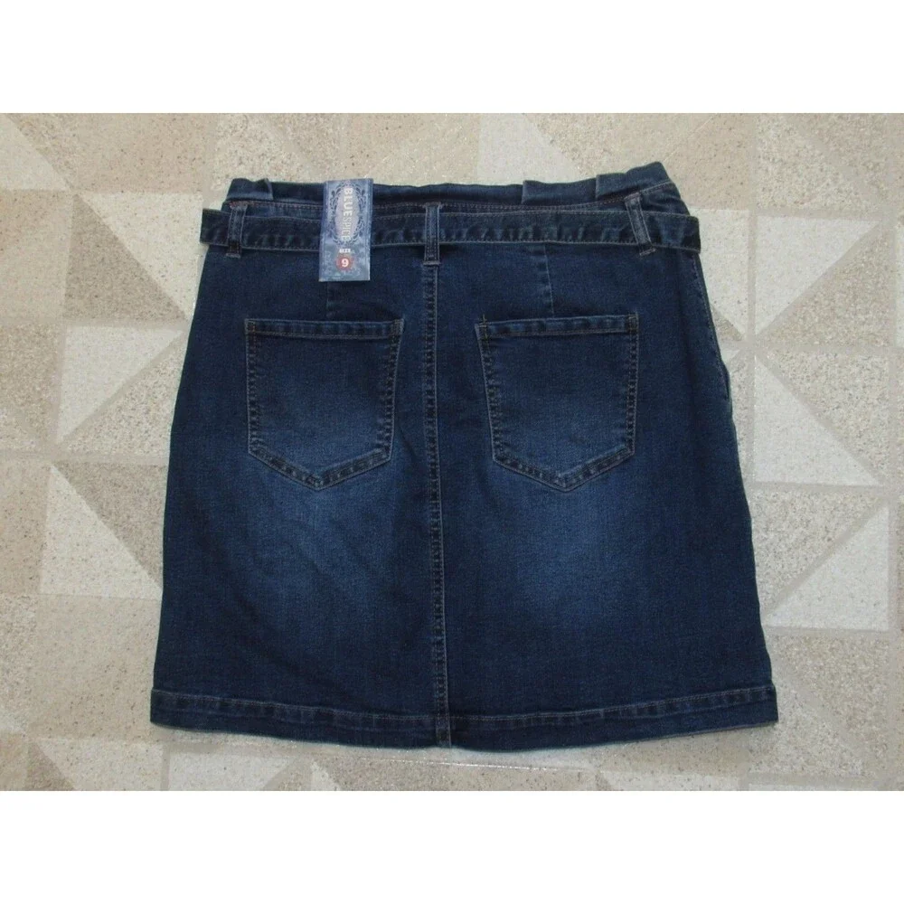Juniors 9 Denim Mini Skirt Paper Bag High Waist Straight Blue Spice NWT Belted